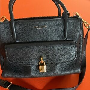 Marc Jacobs Black Leather Satchel with Gold Details